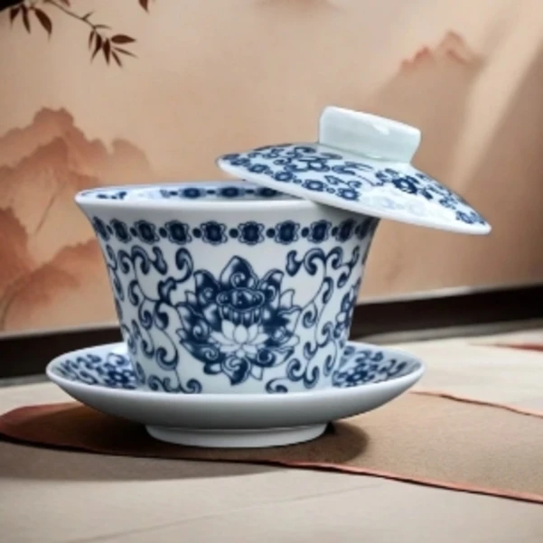 TJ023-青花缠枝莲悬停盖碗