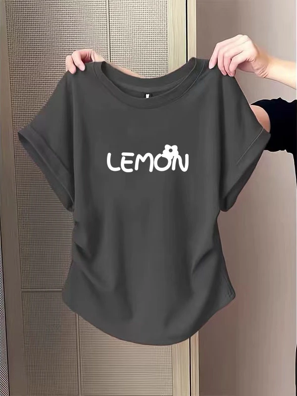 短袖T恤女2025夏季新款不规则褶皱收腰上衣设计感小飞袖正肩百搭