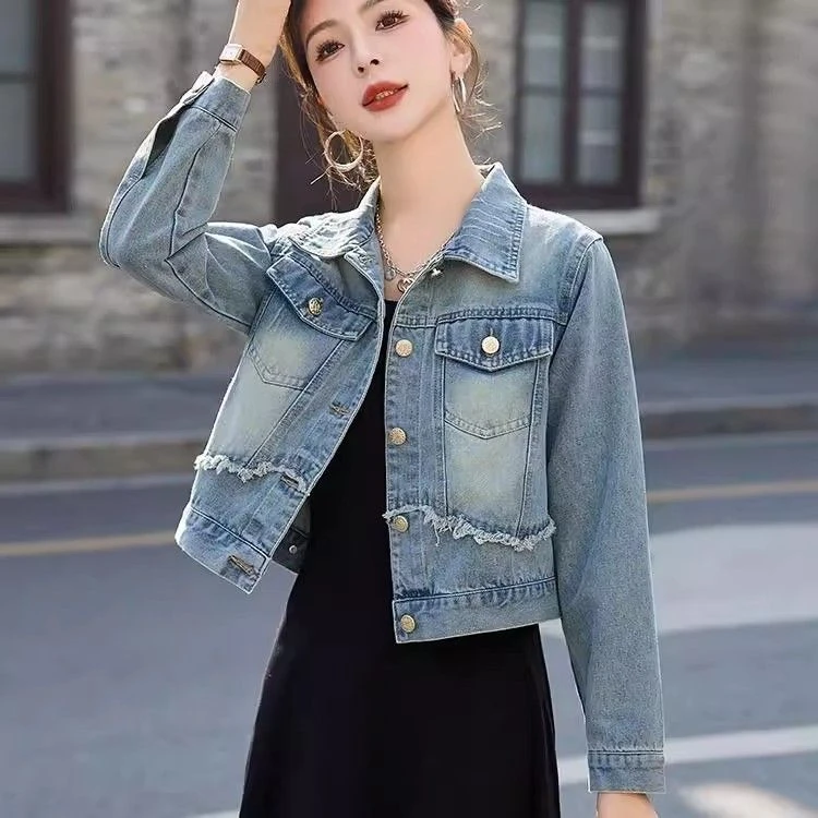 美式复古牛仔外套女短款2025春秋新款小个子洋气设计感夹克上衣
