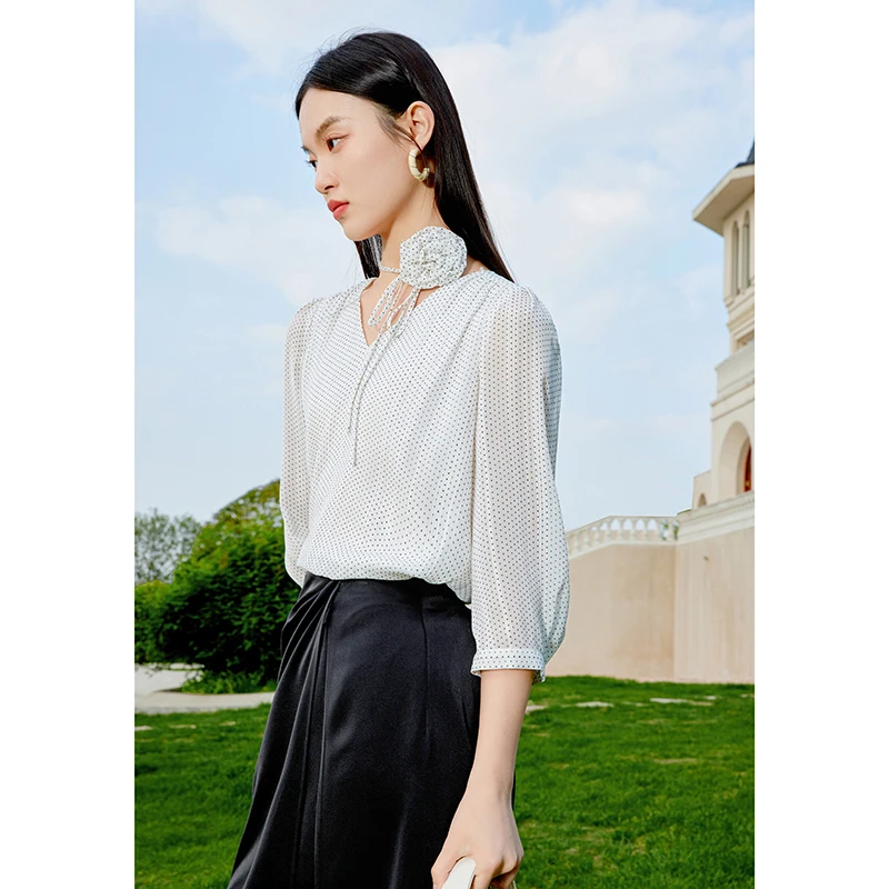 《力力淘专享》MOFAN摩凡夏新款白底黑点衬衫