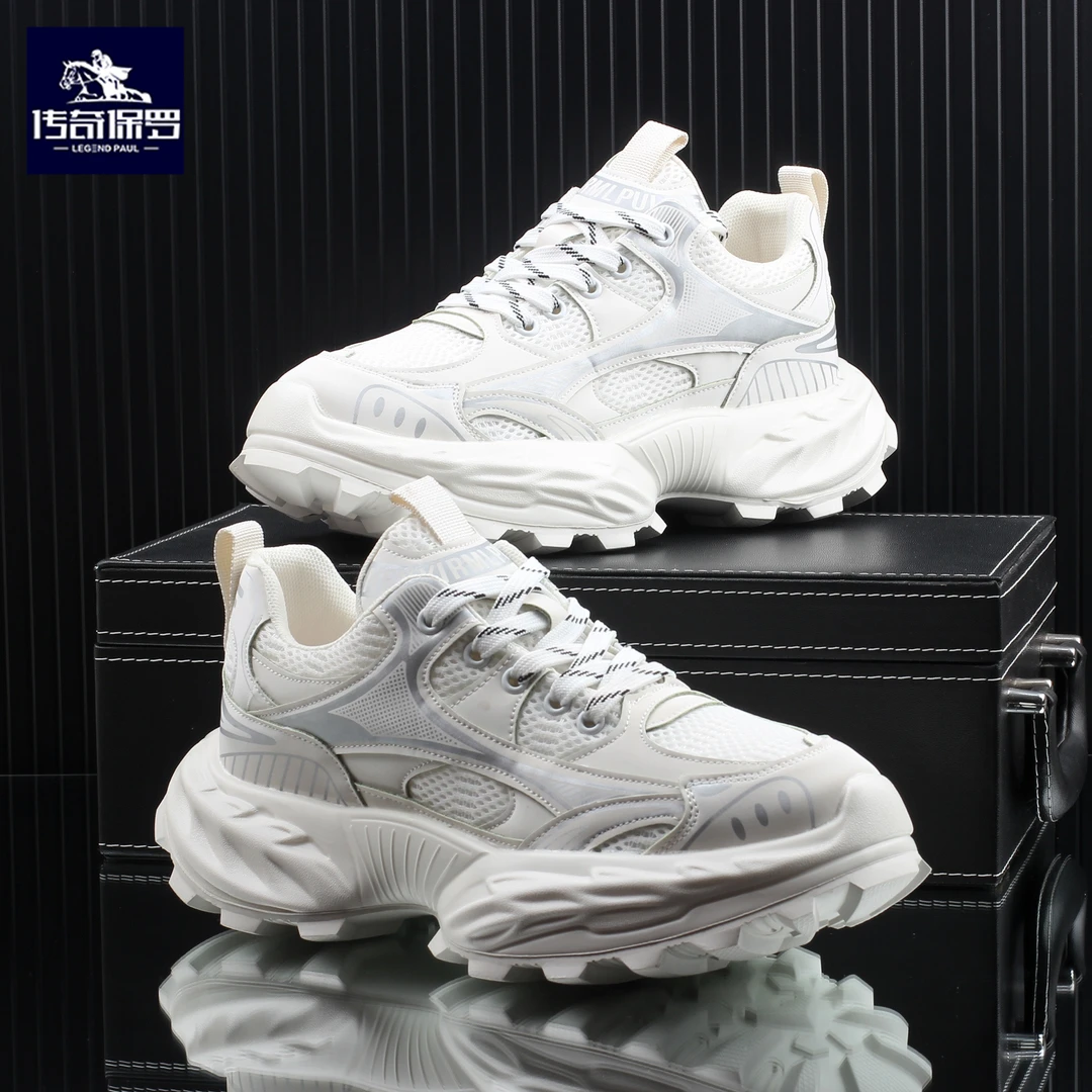 传奇保罗男鞋夏季网面透气休闲运动鞋时尚厚底增高防滑老爹潮鞋子