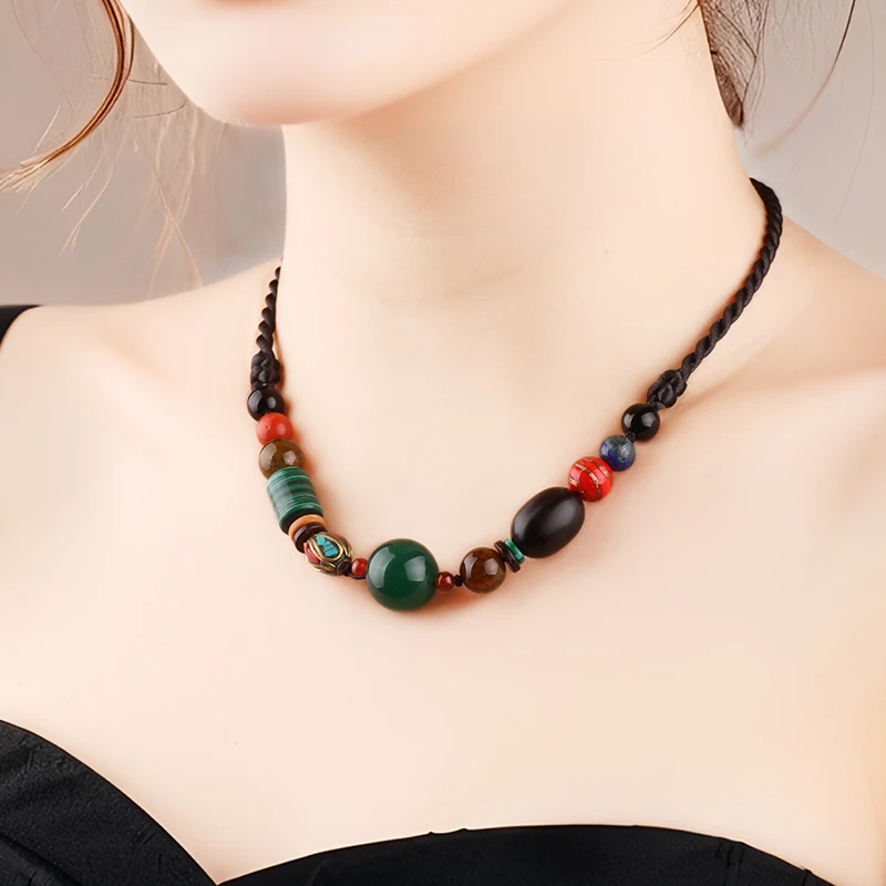 合金项链 民族风锁骨链短款简约气质百搭时尚手工编织古风个性女