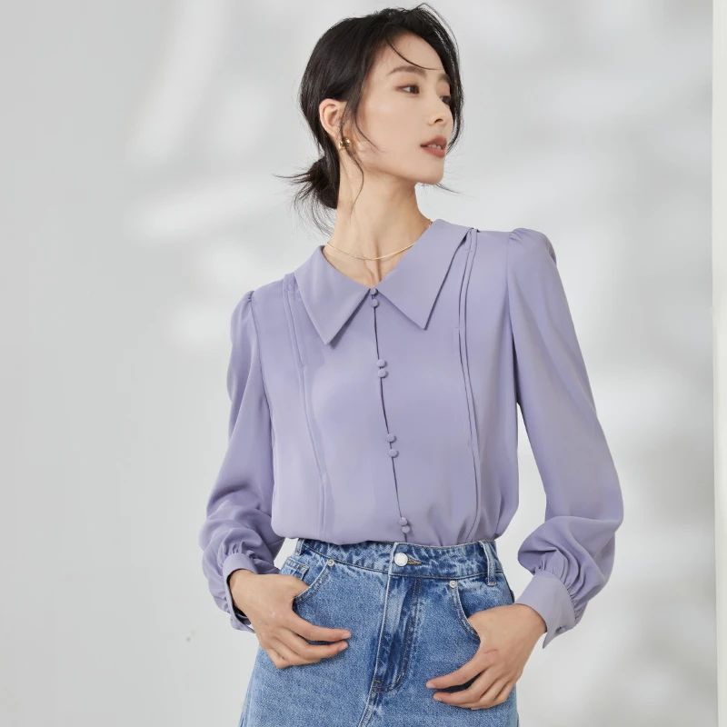 MAN BEI/曼·贝8491094衬衫女小众设计感显瘦时尚通勤百搭长袖衬衣