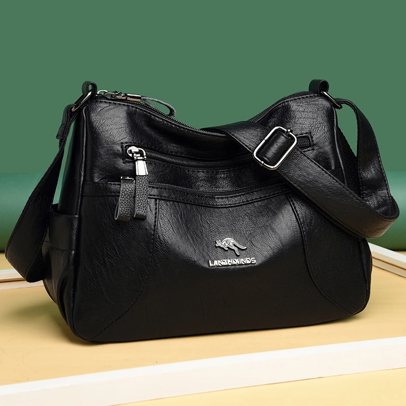 高档真软皮女包新款单肩斜挎包女时尚百搭小包包多层休闲女包韩版