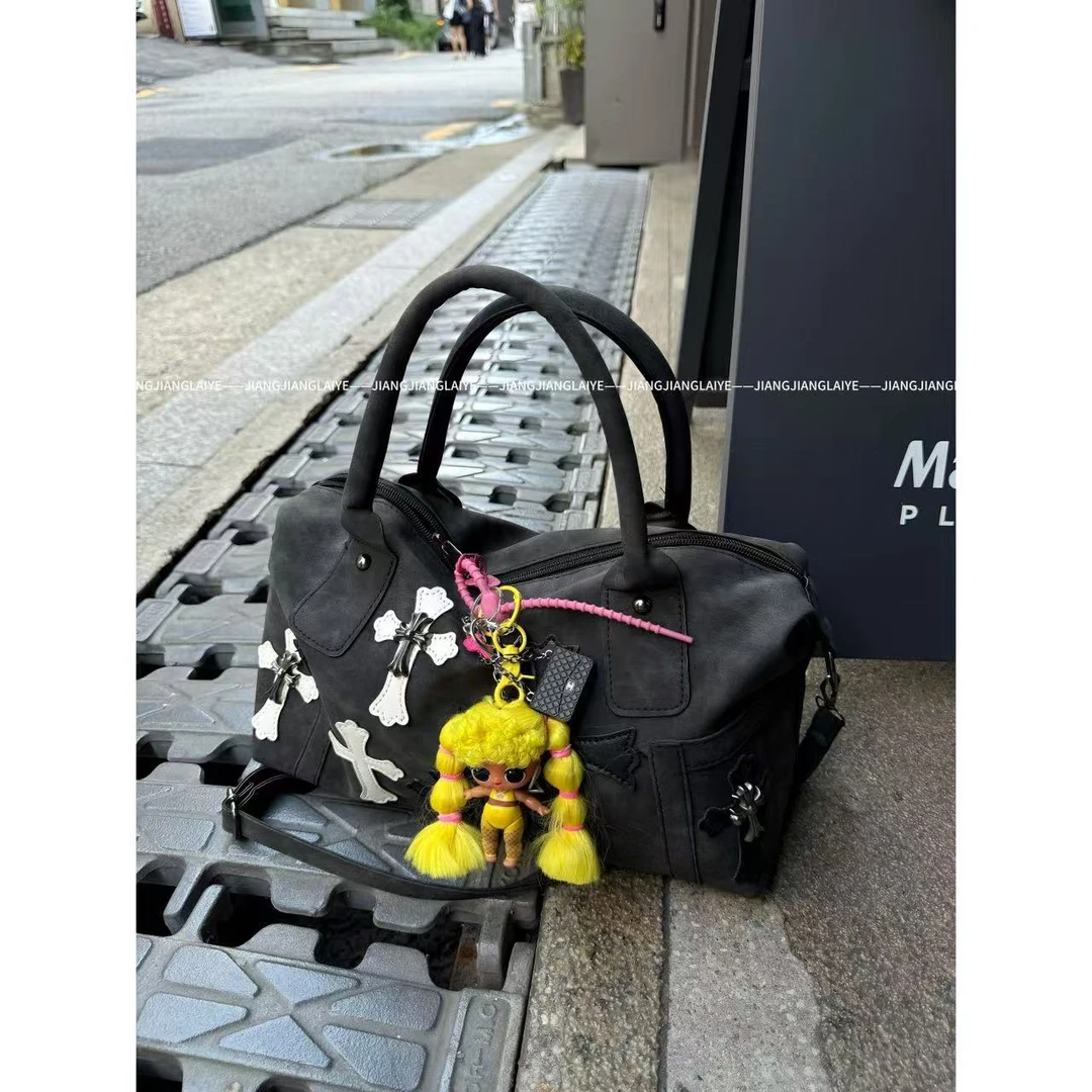 「姜姜莱椰」大容量休闲百搭包包*做旧拼色重工克罗单肩斜挎手提！！!