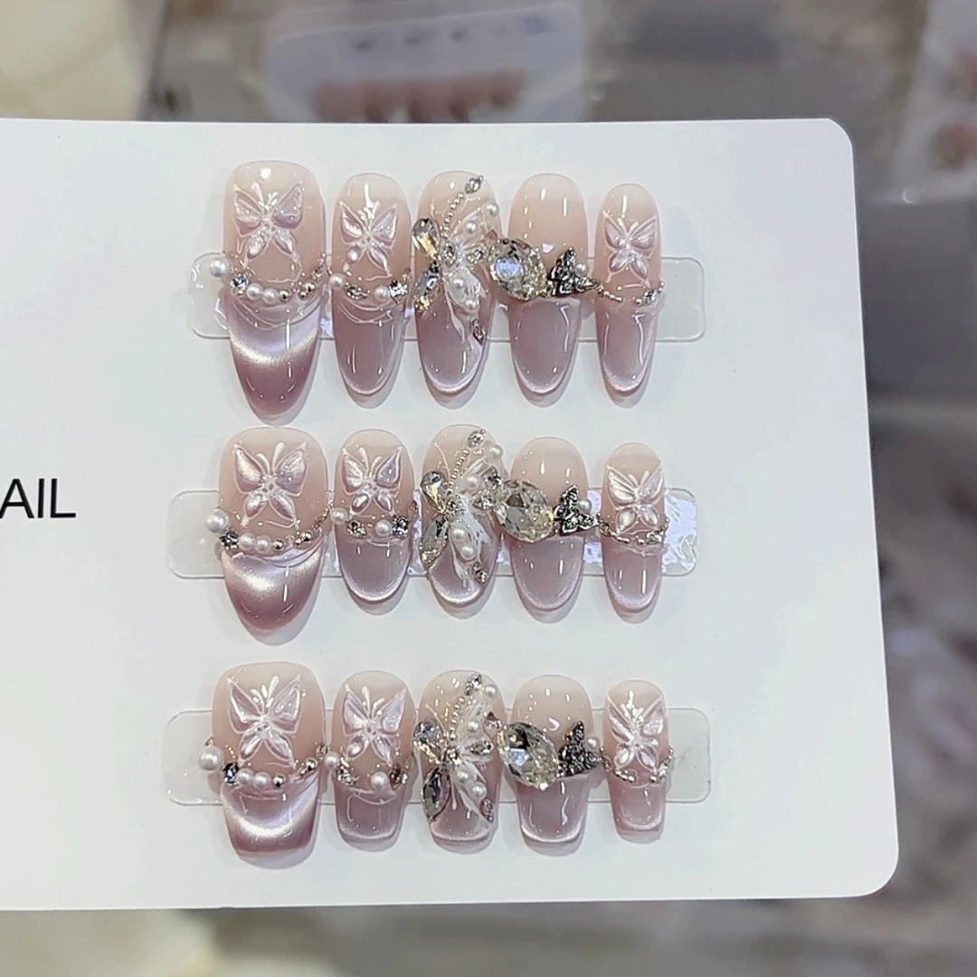 高级感穿戴甲片手工光疗穿戴美甲海岛花园 成品重复使用贴片可拆