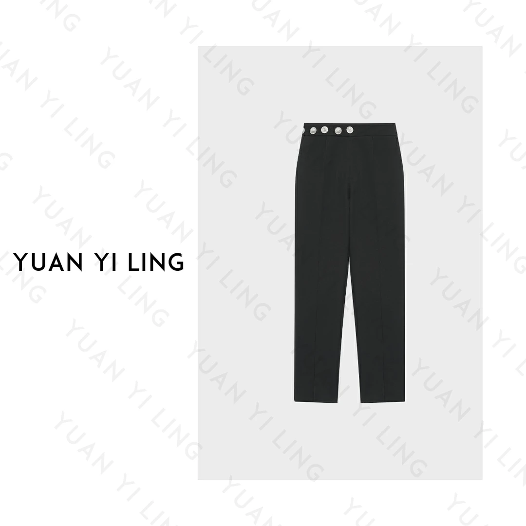 YUAN YI LING【银狮系列】小众时尚排扣设计舒适时尚百搭风女休闲裤