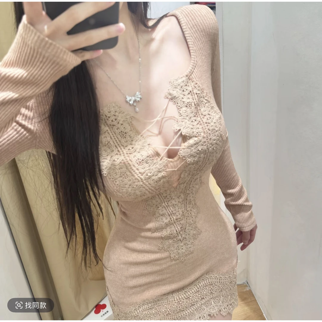 “桃桃乌龙”名媛风秋冬包臀裙子内搭冬季穿搭针织连衣裙