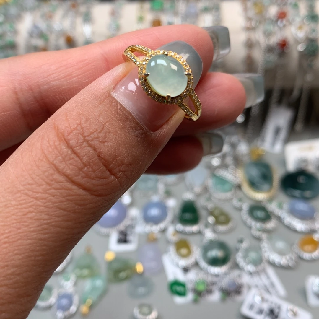 翡翠戒指银S925镶嵌戒指