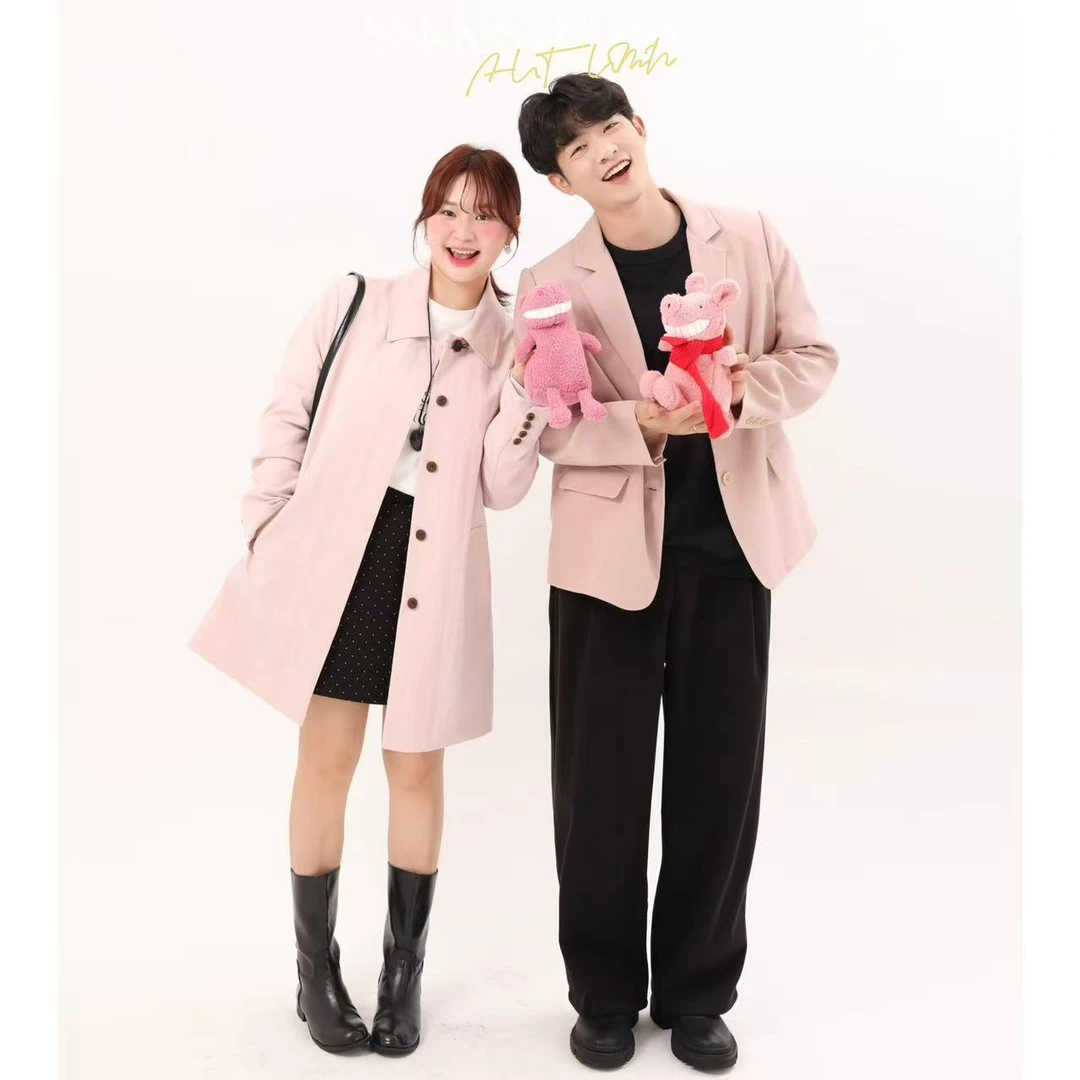 KMZY/KMZY山_山【韩女出行】微胖韩系温柔风嫩粉色中长款风衣外套女