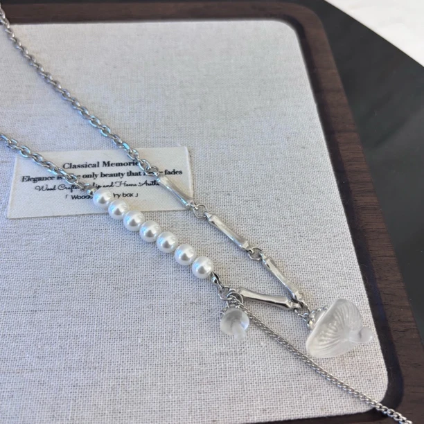 铜合金仿珍珠项链 透明蘑菇链条项链XL2482