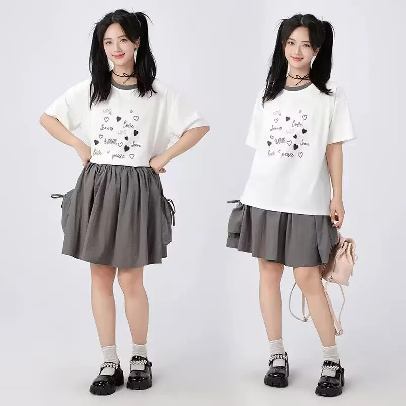胖女童夏季半身裙T恤套装儿童