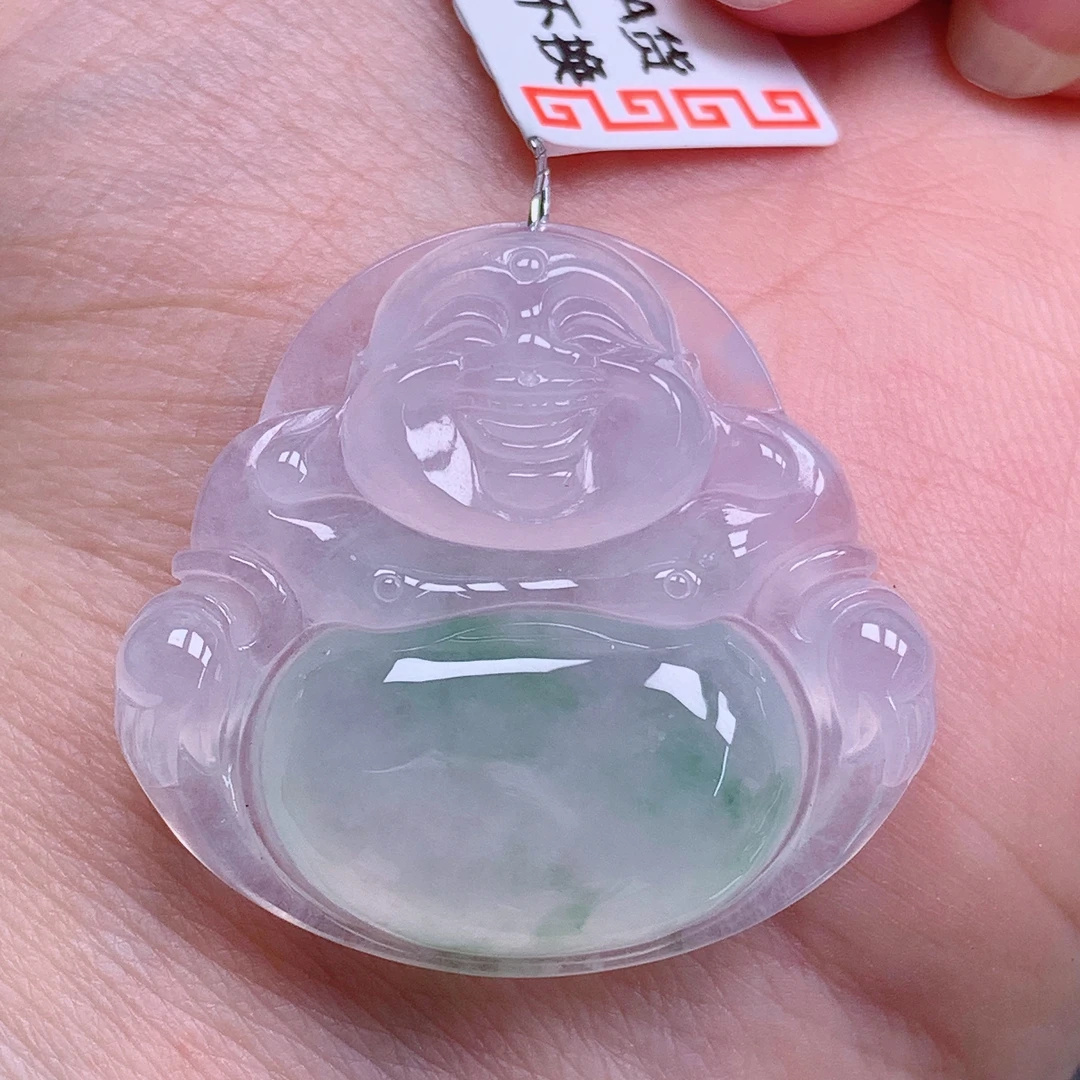 天然缅甸翡翠A货冰飘花佛公气质精美尺寸30+27.6+6  329