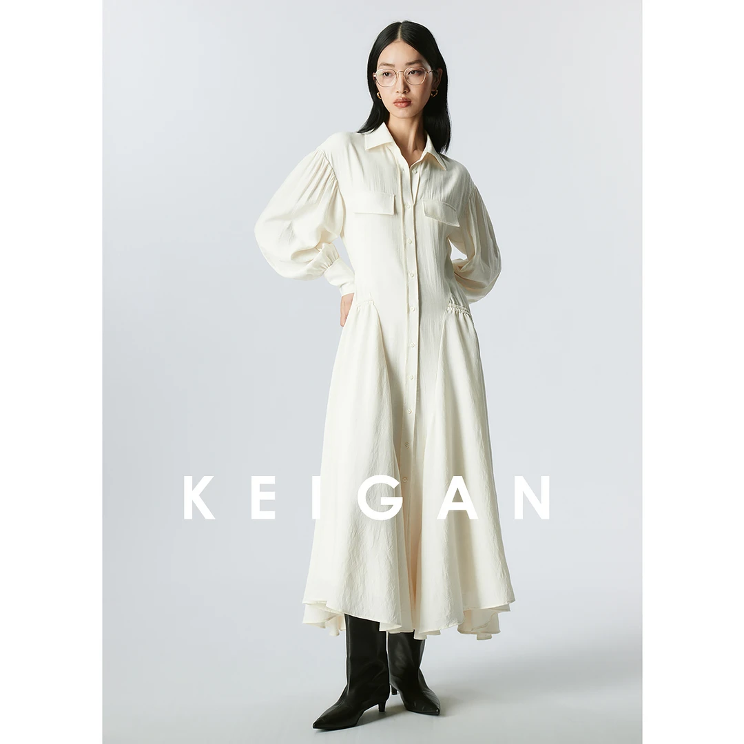 开间/懒人福音 进口柳叶肌理重工分割抽皱收腰显瘦轻盈衬衫连衣裙