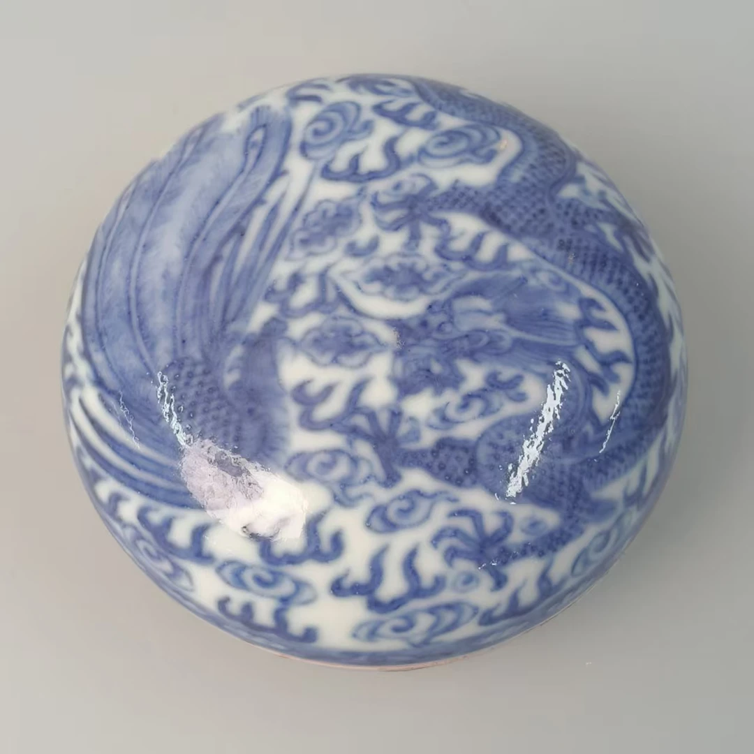 民  青花龙凤呈祥印泥盒GS-0357-直径9 高度5