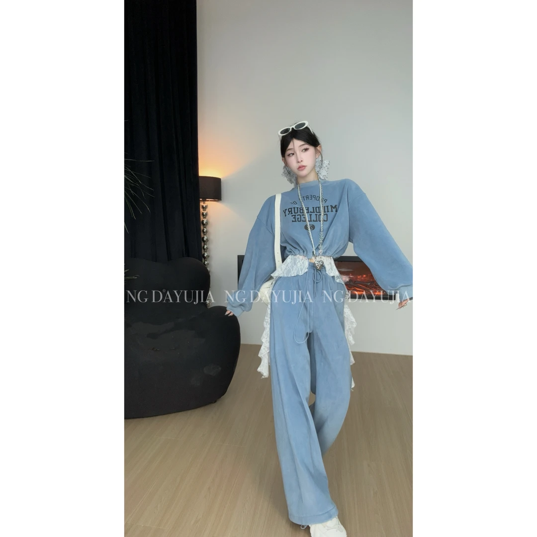 NG DAYU 【风格狂想曲】糯叽叽休闲加绒抽绳卫衣+高腰拖地卫裤