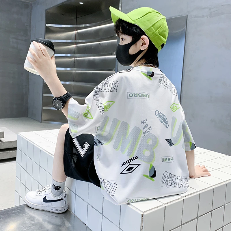 男童夏装套装2025新款夏季大童帅气休闲男孩宽松儿童潮牌短袖薄款