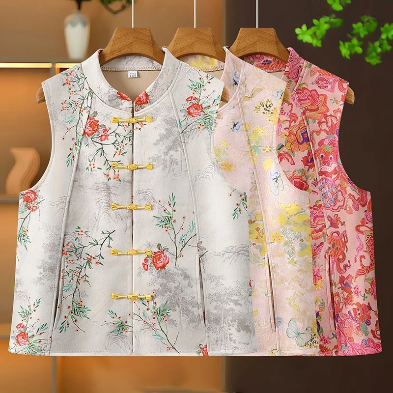 民族风3D常规马夹外搭国风背心提花中式唐装