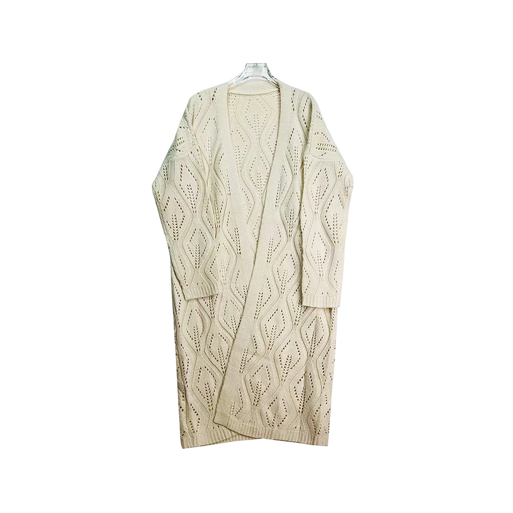 E39116【新款】休闲百搭开衫长款米白色毛衣