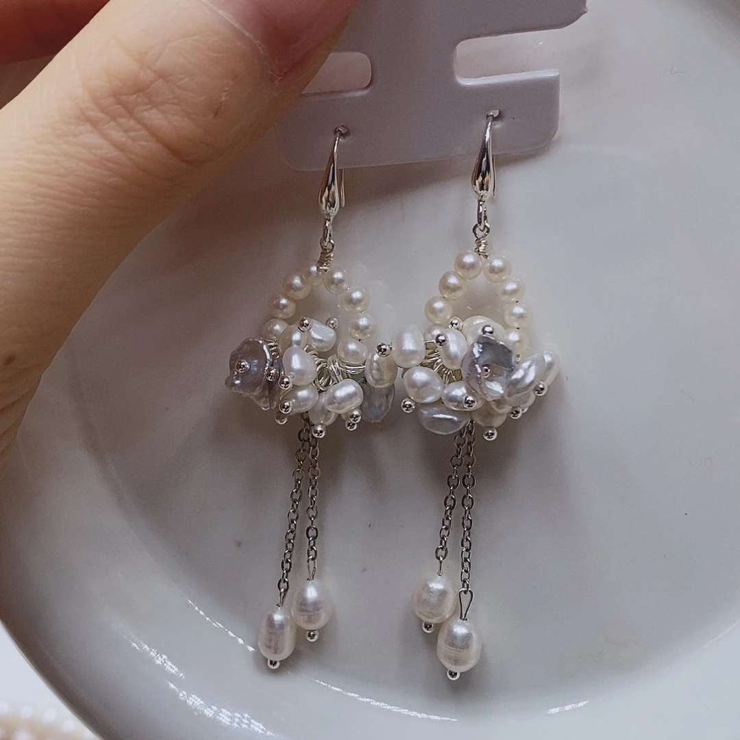 淡水珍珠银S925镶嵌耳饰