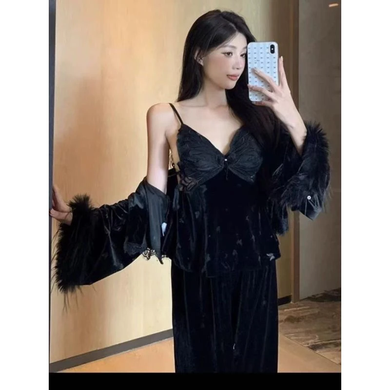 韩版秋冬新款简约气质舒适厚款长袖设计师款时尚套装