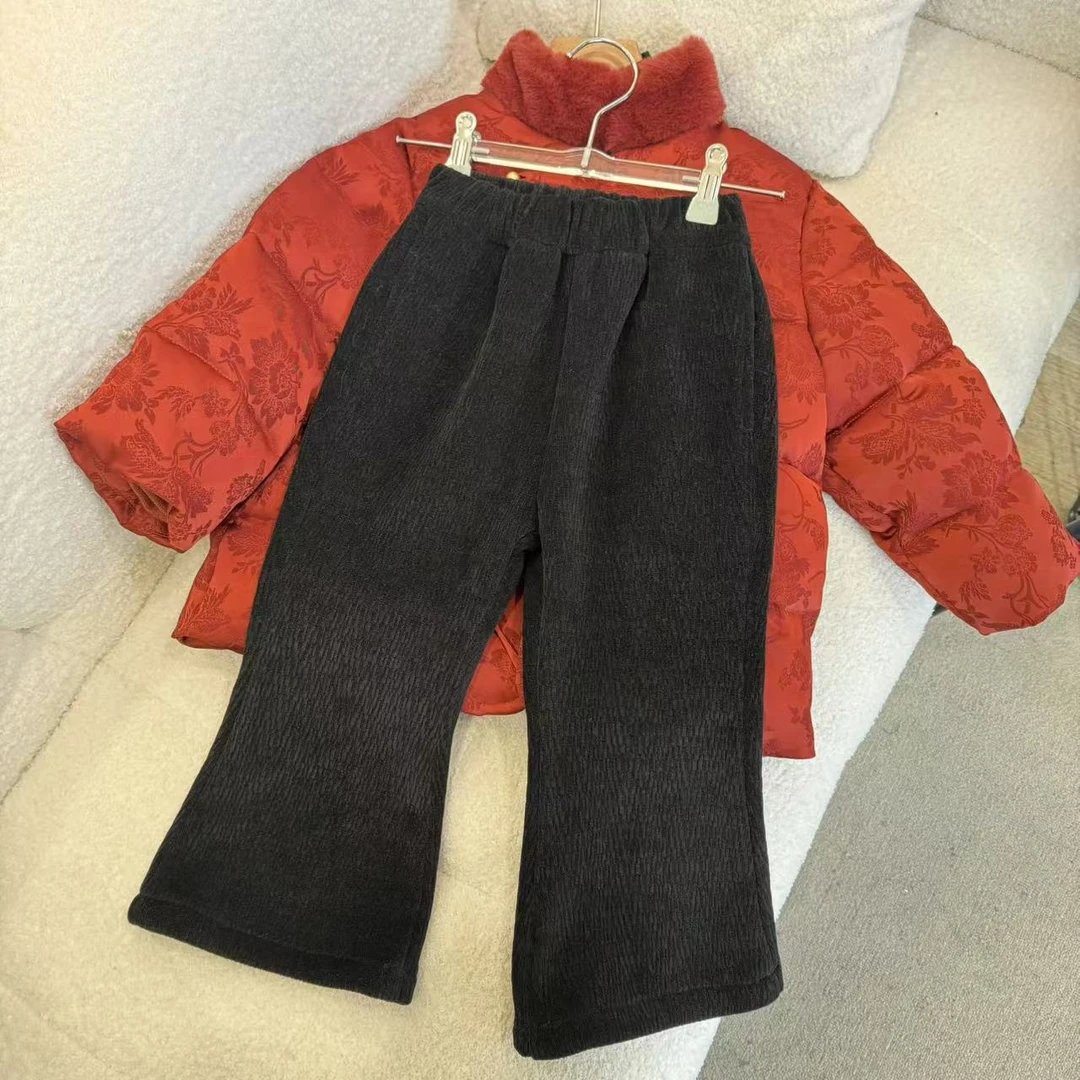 【蔓星】2024新款女童时尚甜美百搭加绒加厚高腰微喇裤Q24388