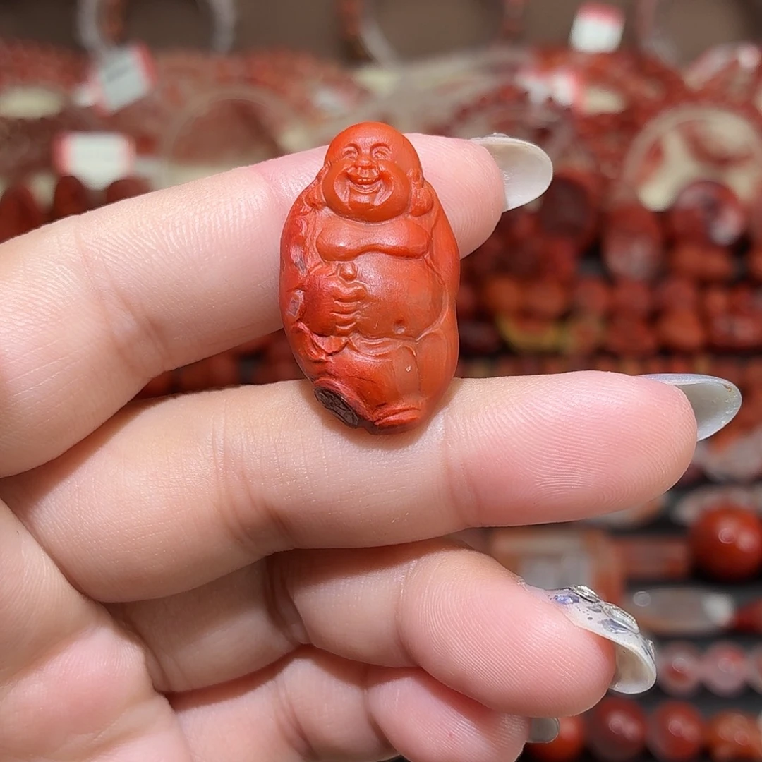 南红玛瑙未镶嵌颈饰满肉弥勒佛