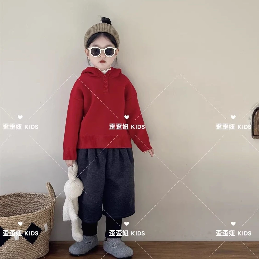 【歪歪妞童装】9260连帽套头女童加绒洋气毛衣