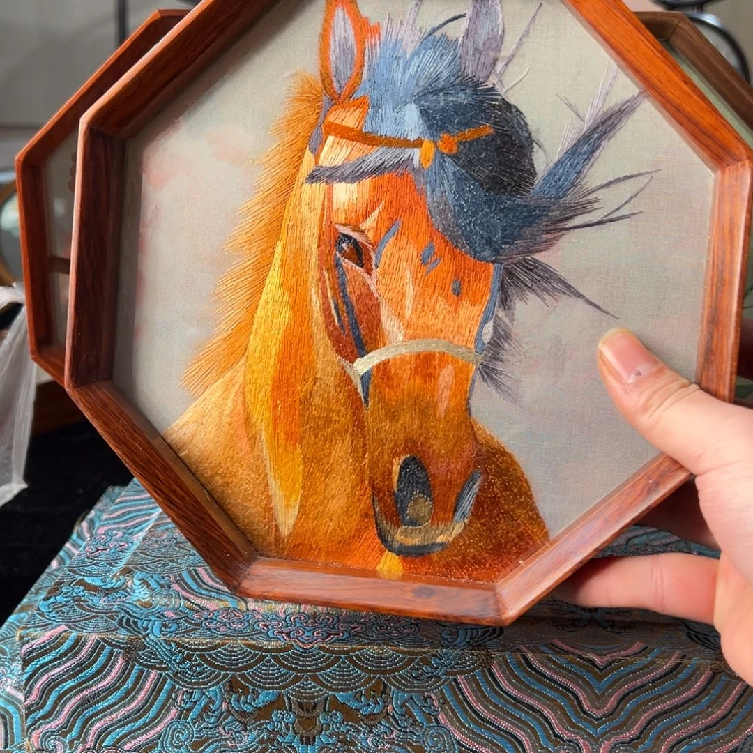 刺绣纯手工刺绣双面绣实木摆件