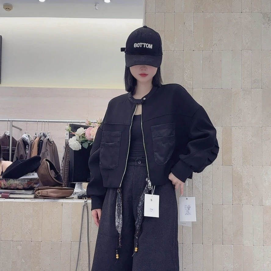 2025新款欧货春装新款休闲百搭复古短外套洋气设计感立领小个子女
