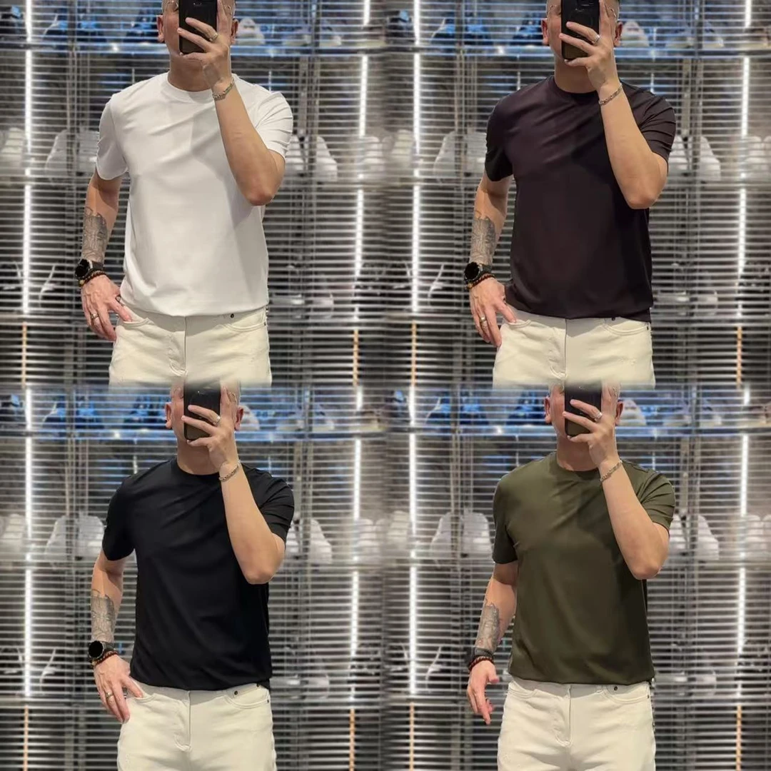 019欧货夏季舒适百搭高弹力莫代尔圆领男士短袖打底T恤