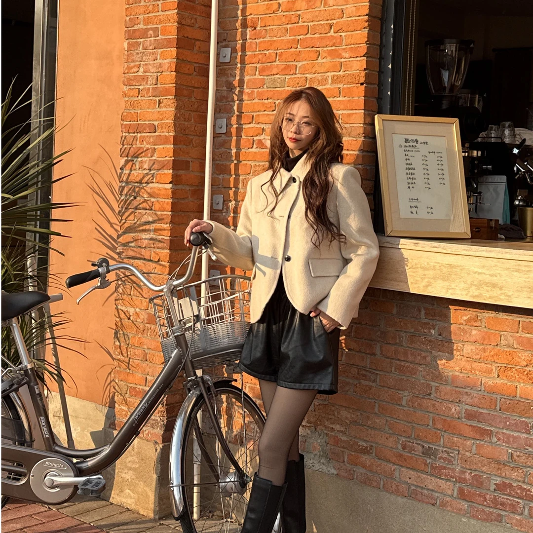 【维尼专属】新款高级感甜酷风西装短款小个子百搭显瘦羊毛大衣8187