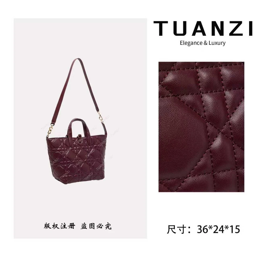 【TUAN′ZI】秋冬新款单肩斜跨真皮女包 QYX-6106-酒红色