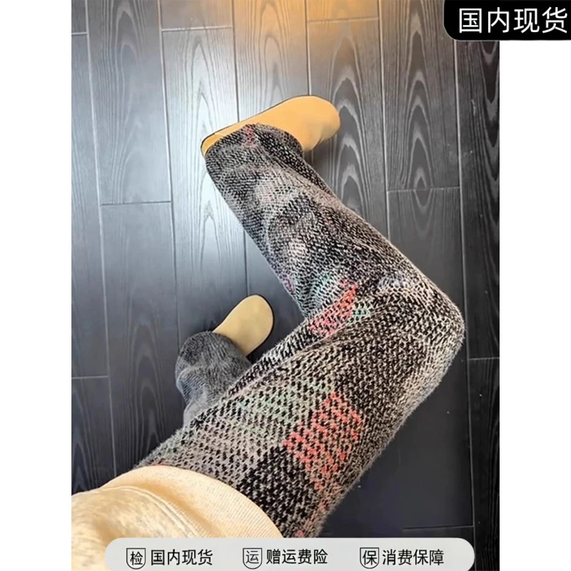 七彩格子裤子男款秋冬加厚重磅美式卫裤垂感高级感慵懒直筒休闲裤