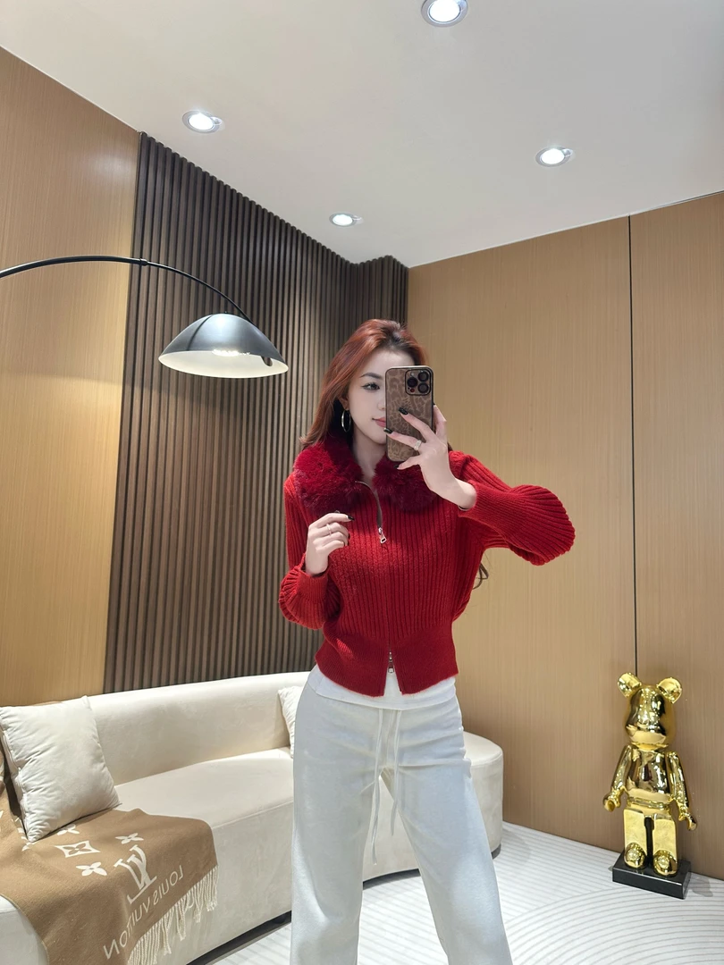 DA10129 毛领双头拉链针织毛衣 韩系冬季慵懒时尚百搭显瘦开衫女