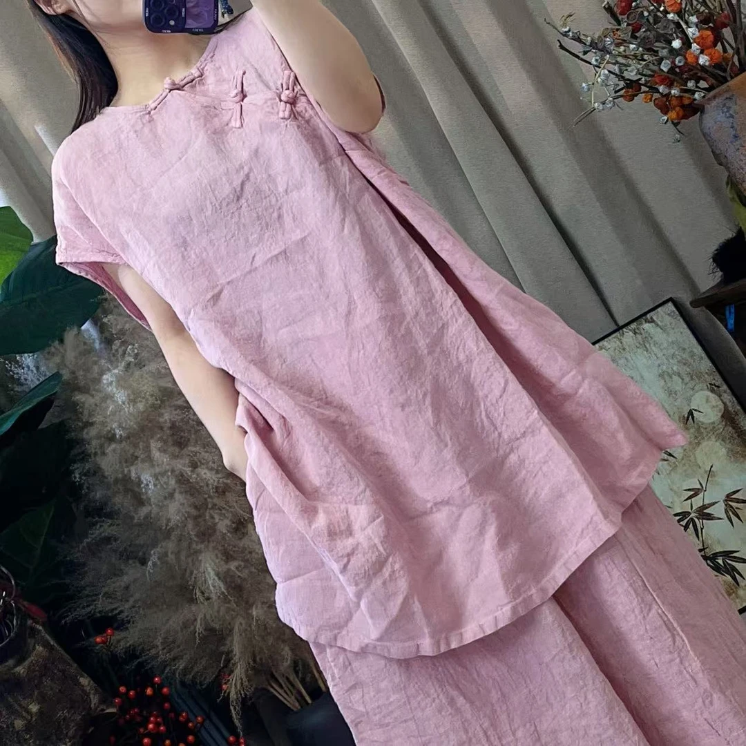 （忆南）Y5192薄织亚麻斜襟包袖中长款（衣长85胸围130）