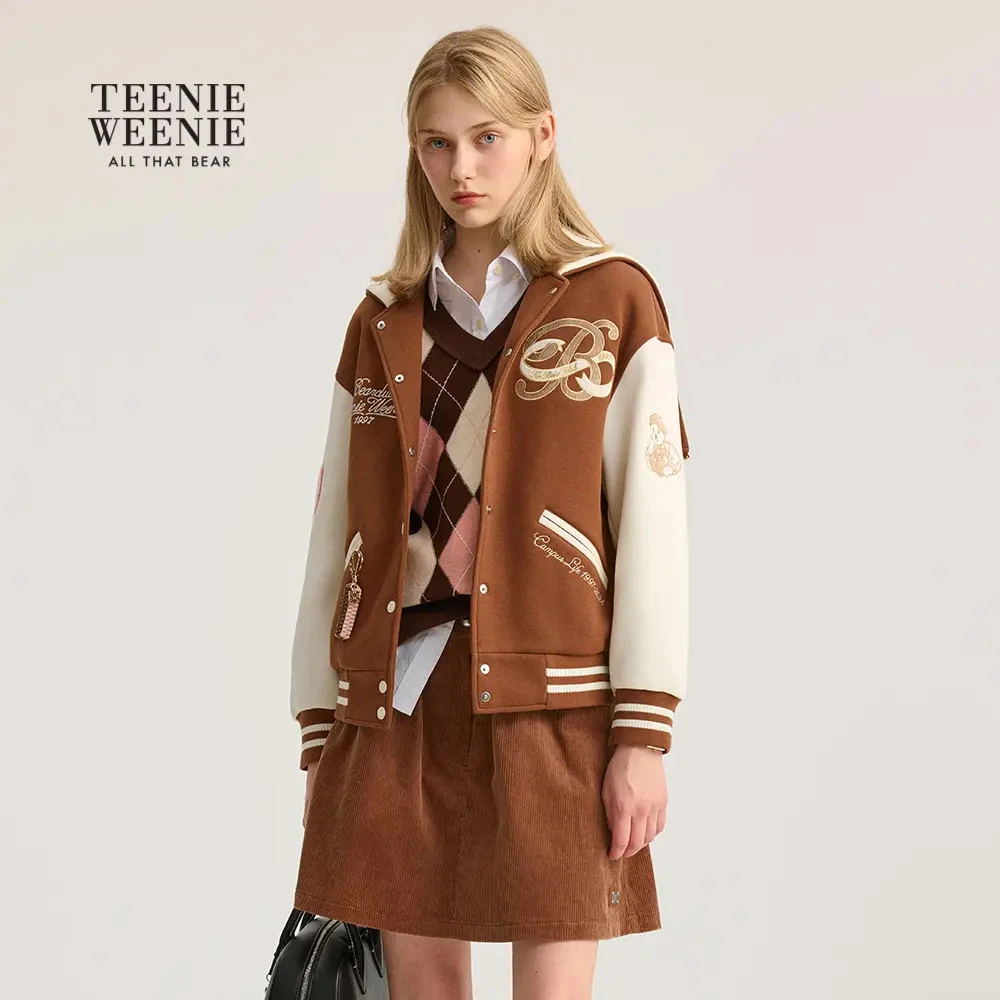 TeenieWeenie小熊卫衣2025秋季宽松连帽式棒球服外套TTMZ254904P