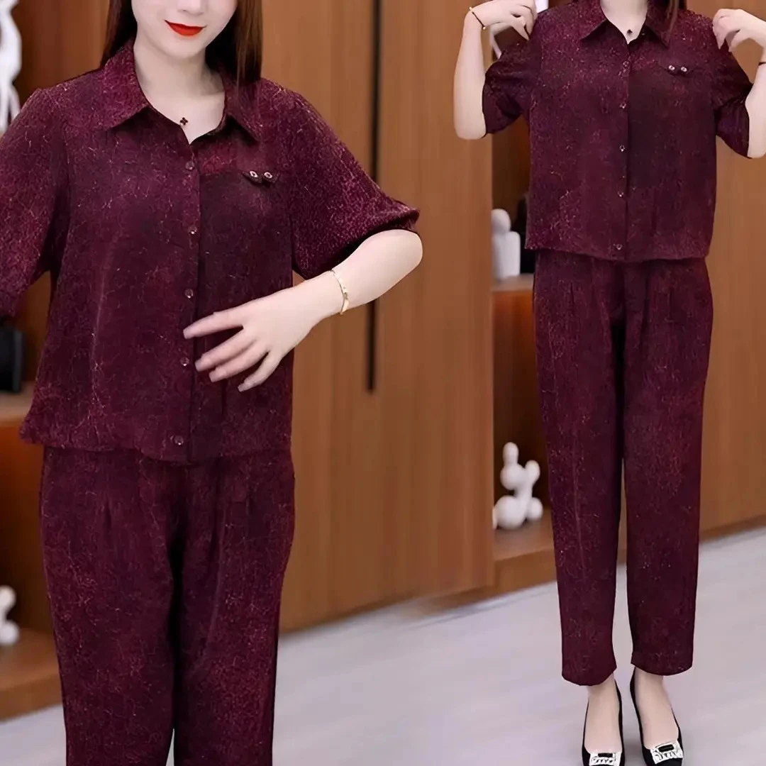 2024优雅妈妈装夏装两件套2025时尚新款时尚印花洋气2025