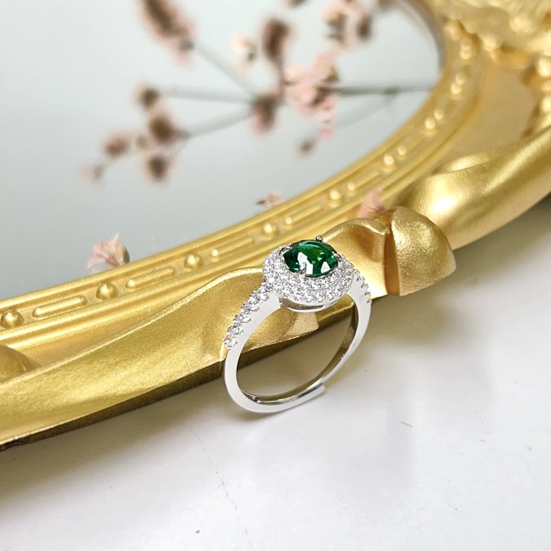 培育祖母绿【小宝珠宝】22  T05706-S925银镶培育祖母绿戒指-5mm