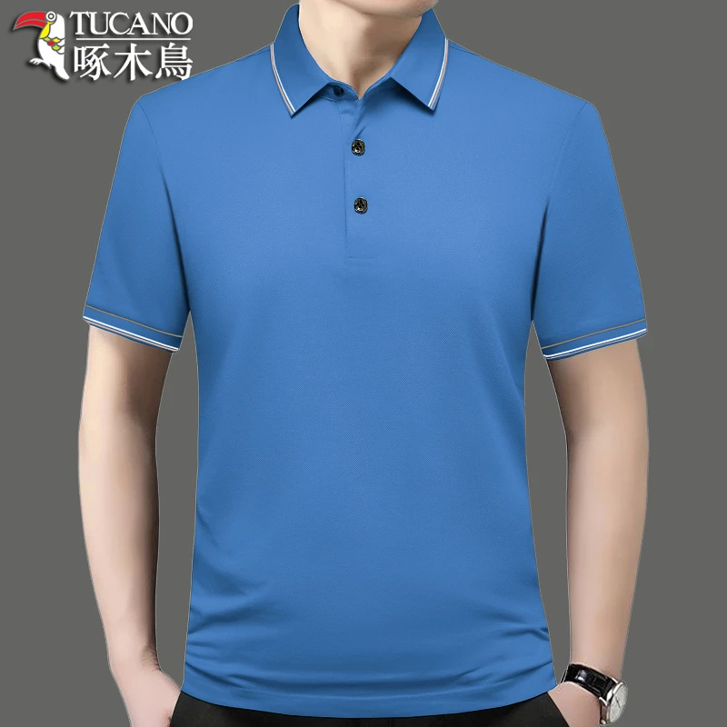 【桑蚕丝】翻领夏季纯色短袖T恤商务男装薄款大码polo衫男体恤半袖