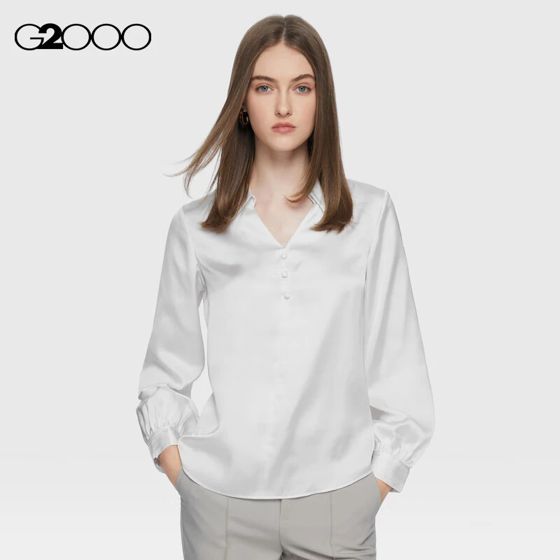 G2000女装纯色V领长袖衬衫简约衬衣翻领春秋百搭设计感36241741