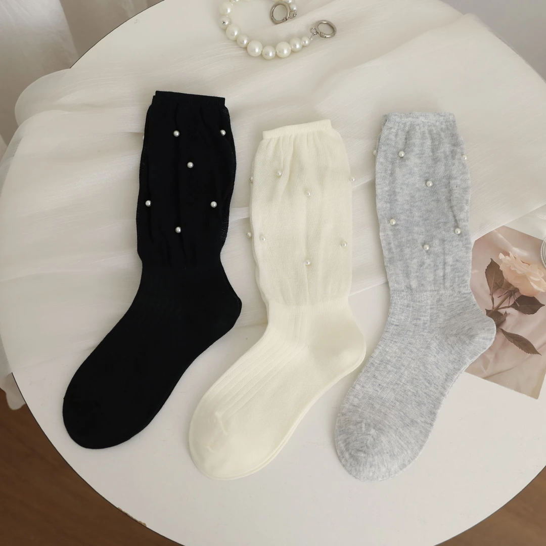 【千金感堆堆袜】春夏百搭钉珠芭蕾风超薄透气韩系ins时尚中筒袜