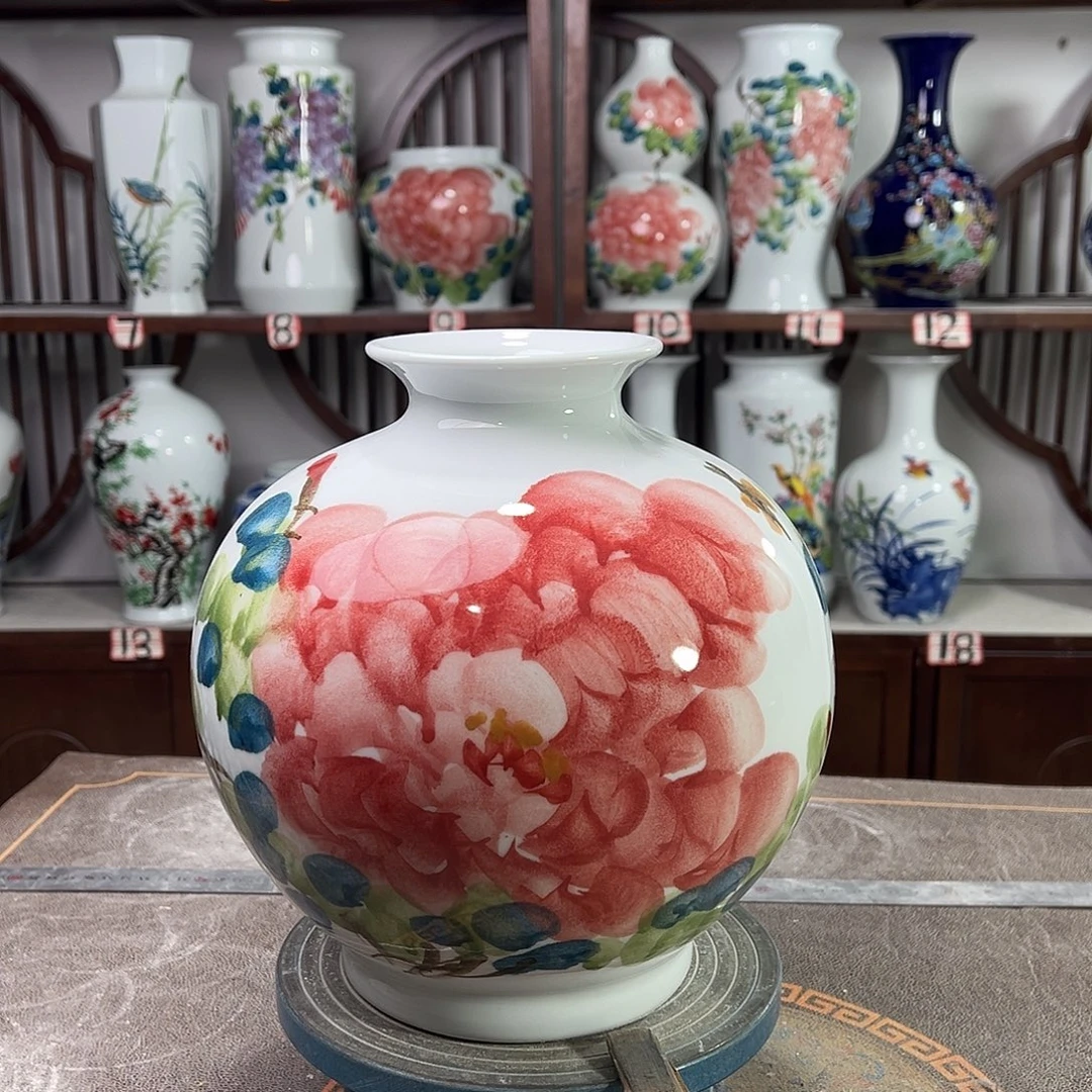 摆件陶景德镇陶瓷石红牡花