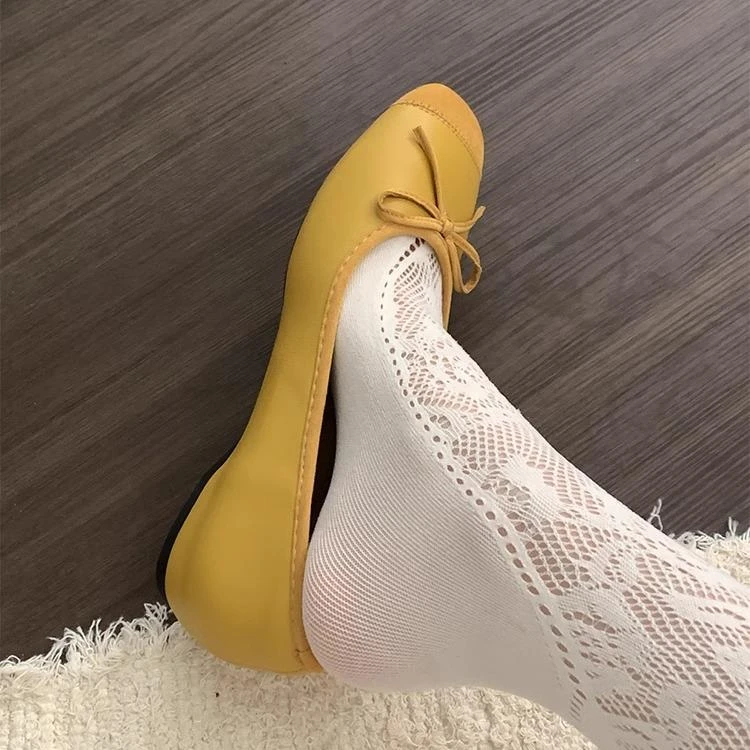 内增高~黄色芭蕾舞蝴蝶结浅口单鞋春新款少女绝美配裙子女鞋