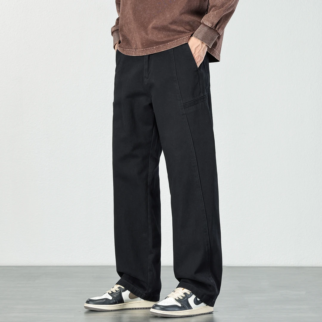 全棉水洗休闲裤男士宽松直筒大码长裤2025年秋季美式复古百搭男裤