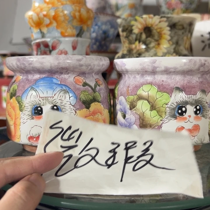 景德镇手绘花盆满38包邮偏远地区除外