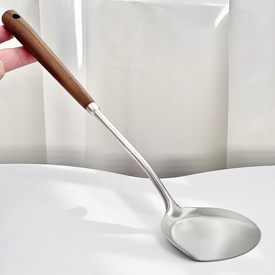 嘉点胡桃木阔口铲304不锈钢小号家用锅铲炒菜铲一个装