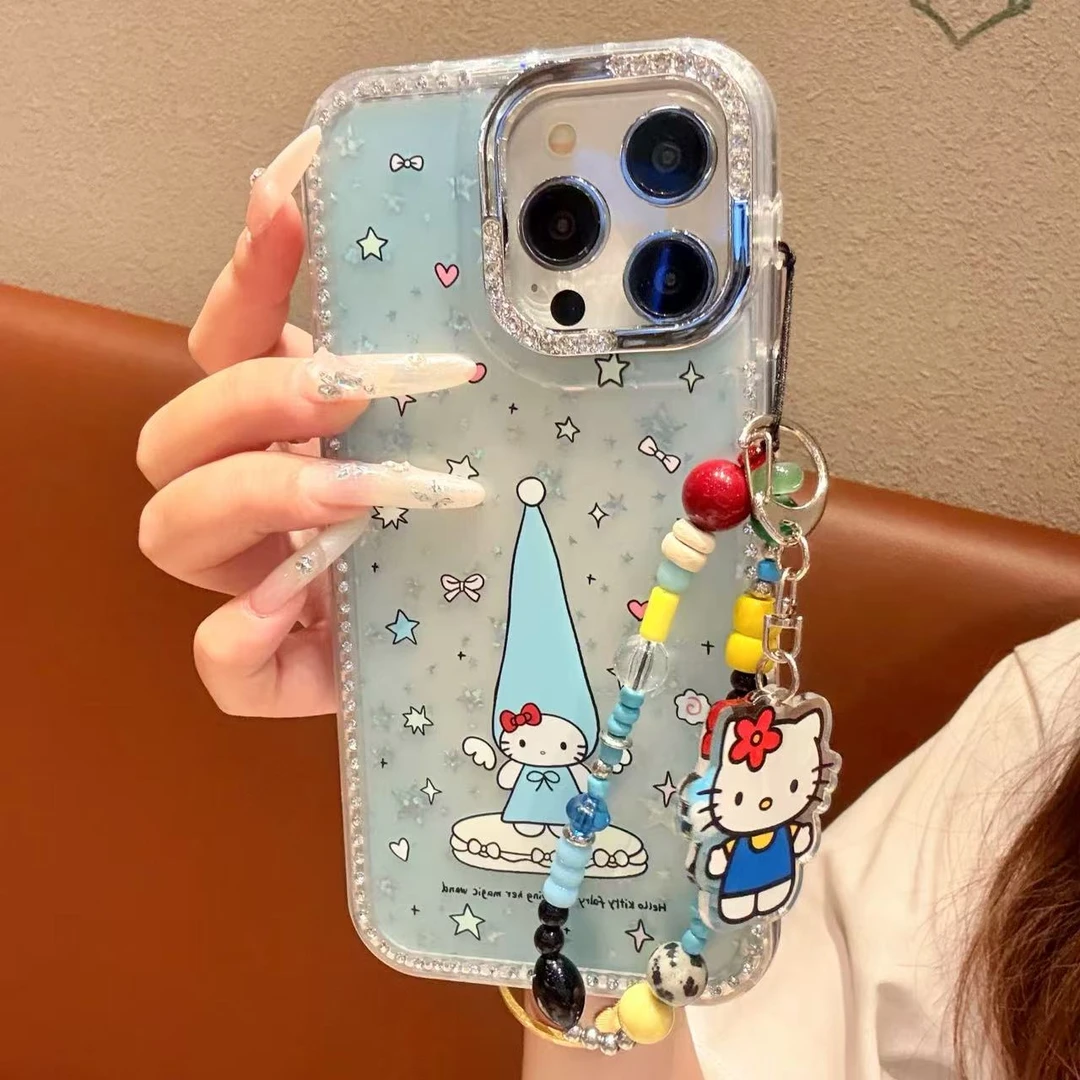 【自带相机保护按键】ins蓝色高帽天使KT猫适用苹果16pro手机壳华为