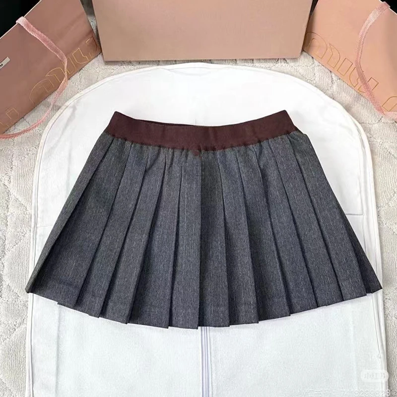 《127》南油高定撞色螺纹松紧腰抽绳百褶裙
