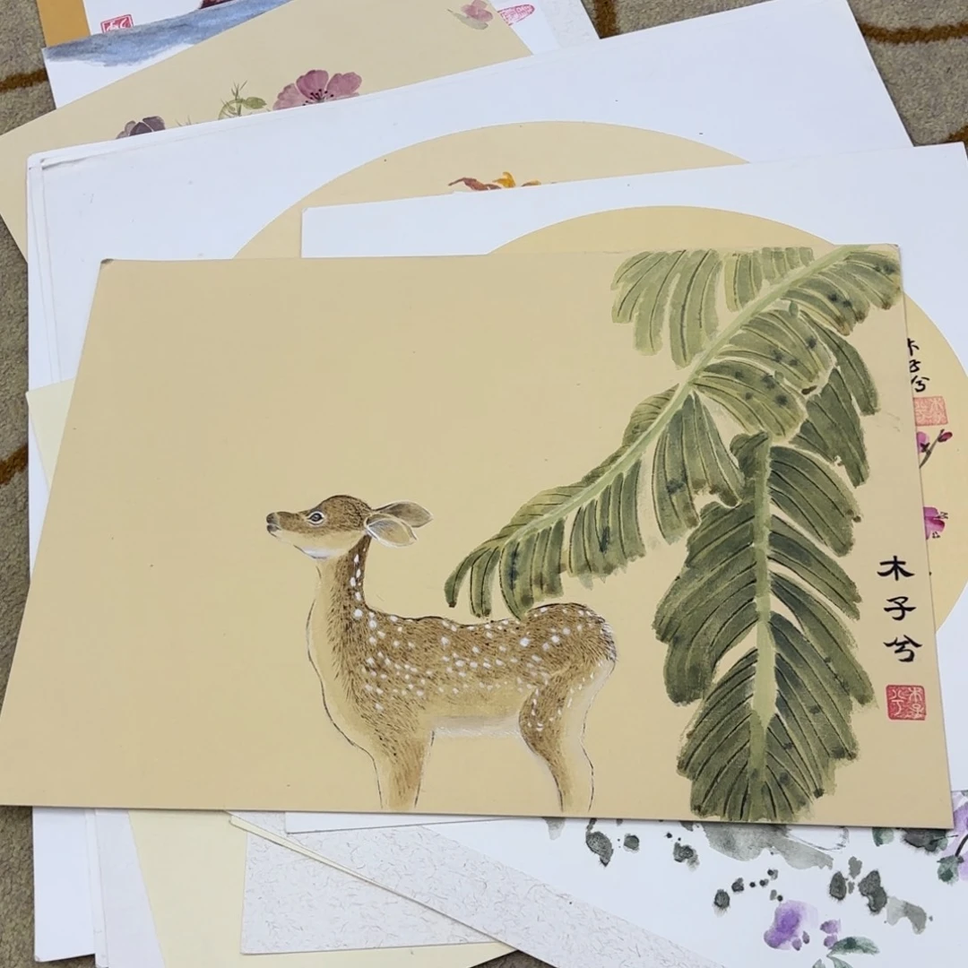 国画卡纸花鸟作品童